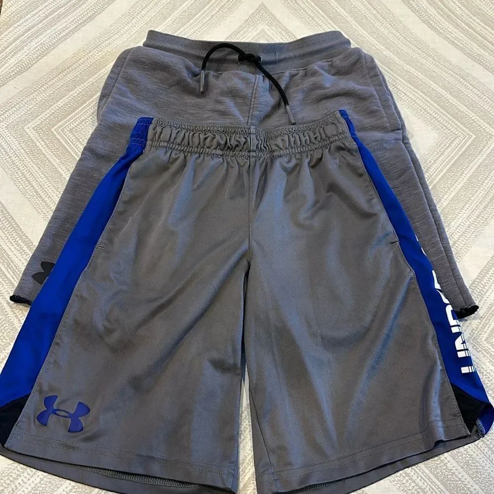 Under Armour Boys (2) Pairs of Athletic Grey Shorts, Youth Small